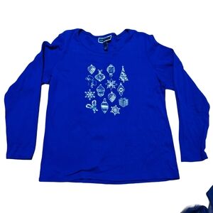Karen Scott Christmas long sleeve shirt with silver accents size L